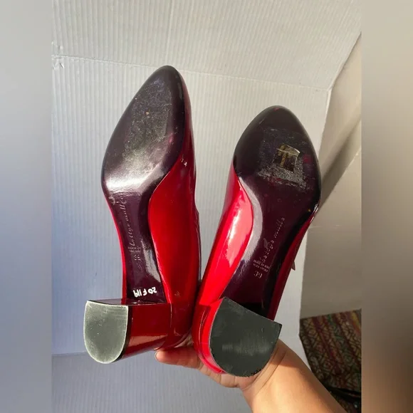 Bettye Muller Red Patent Leather Mary Jane Block Heel Pumps Size 39/ 8.5 - Picture 7 of 8